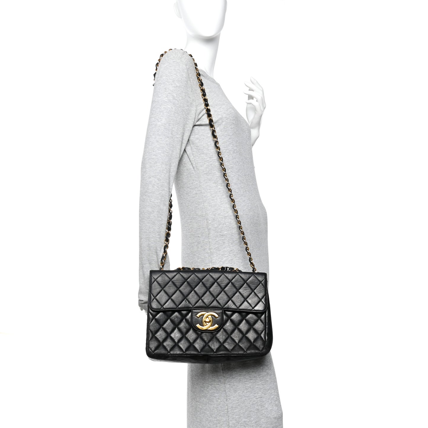 Lambskin Quilted XL Jumbo Single Flap Black