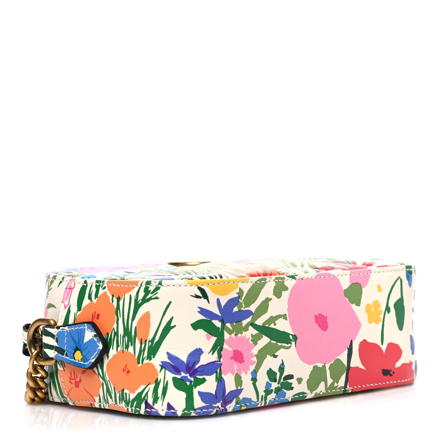 X KEN SCOTT Calfskin Matelasse Floral Print Mini GG Marmont Chain Shoulder Bag Ivory Pink