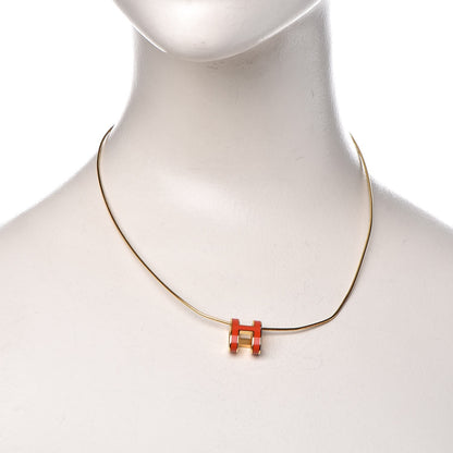 Hermes Lacquered Gold Pop H Pendant Necklace Orange Fonce 2 of 7