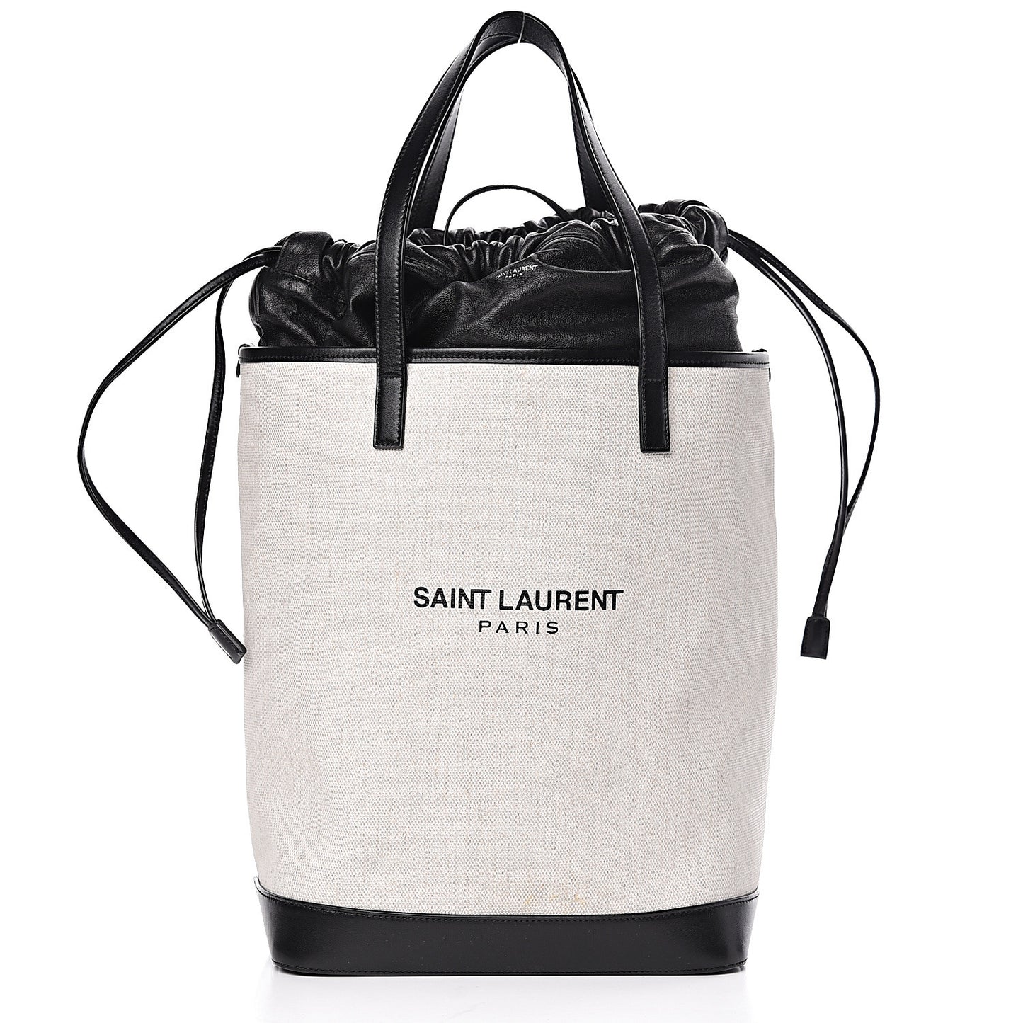 Canvas Calfskin Teddy Drawstring Shopping Tote White Black