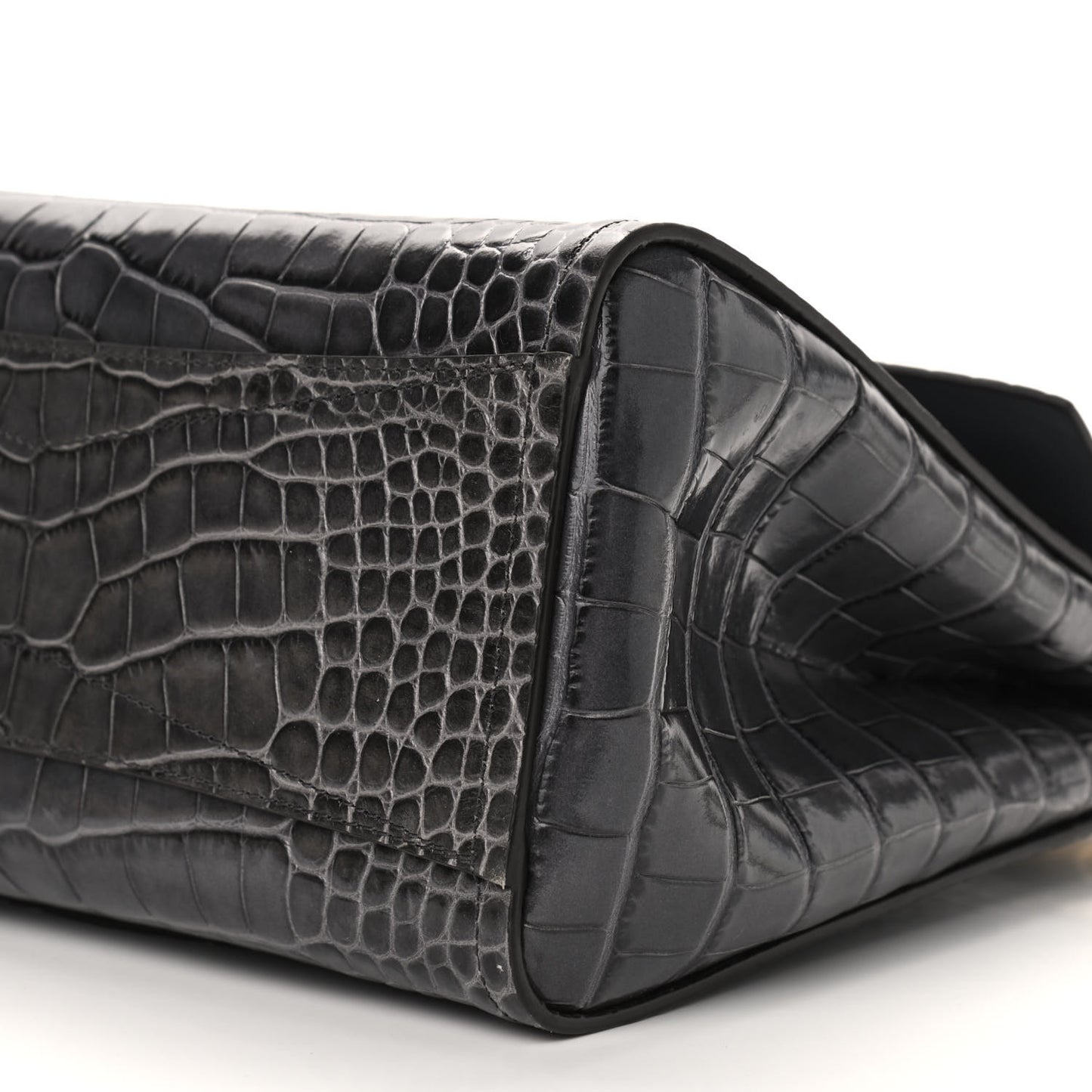 Calfskin Crocodile Embossed Small Mystic Shoulder Bag Storm Grey