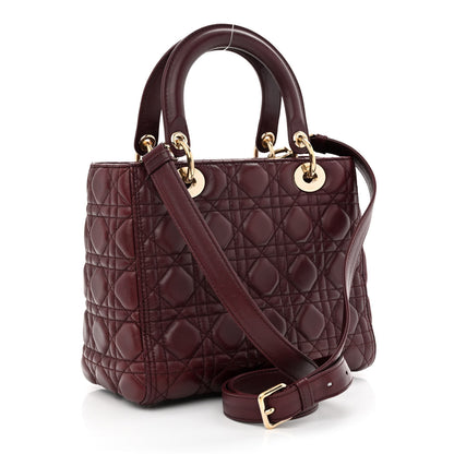 Christian Dior Lambskin Cannage Medium Lady Dior Burgundy 2 of 10