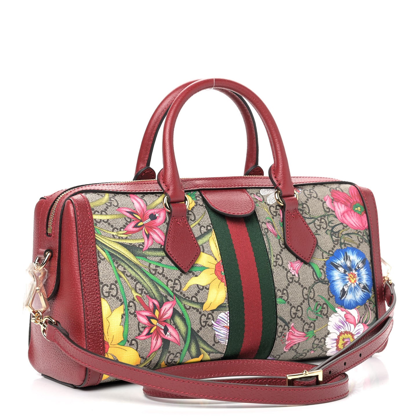 GG Supreme Monogram Flora Web Medium Ophidia Boston Red