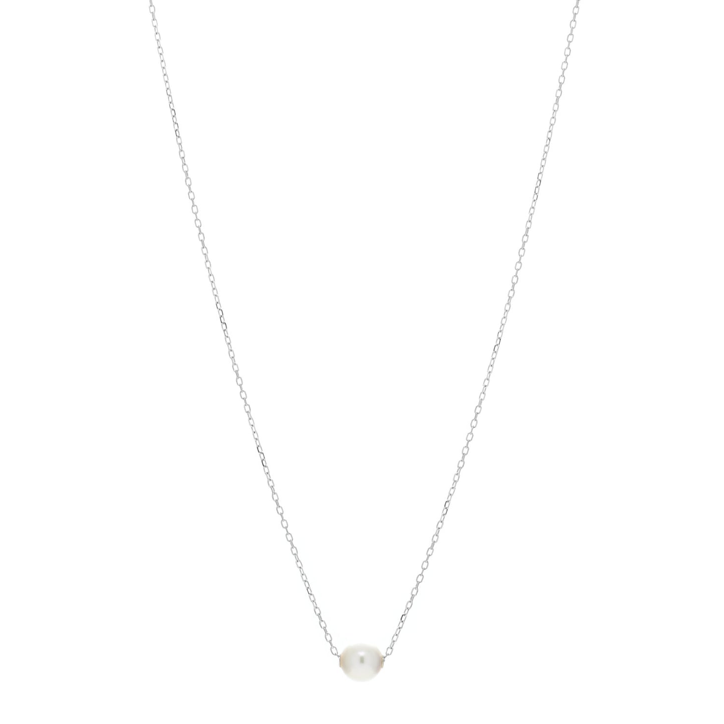 18K White Gold Akoya Pearl 8mm Single Pendant Necklace