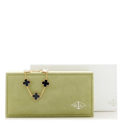 Van Cleef & Arpels 18K Yellow Gold Black Onyx 5 Motifs Vintage Alhambra Bracelet 5 of 5