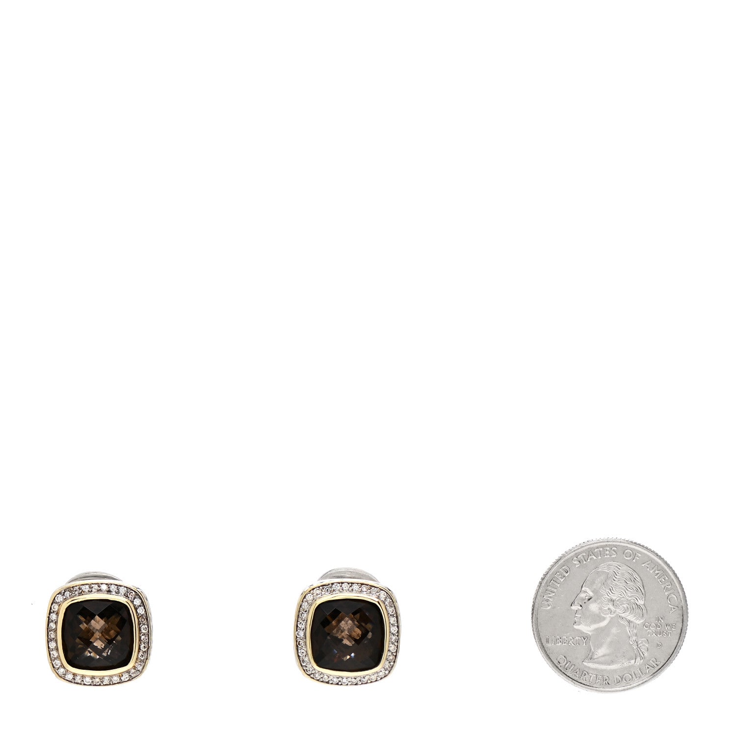 David Yurman Sterling Silver 18K Yellow Gold Diamond Smoky Quartz 11mm Albion Earrings 2 of 4