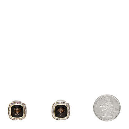 David Yurman Sterling Silver 18K Yellow Gold Diamond Smoky Quartz 11mm Albion Earrings 2 of 4