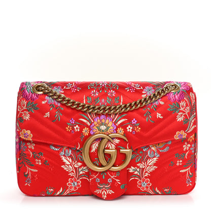 Gucci Jacquard Matelasse Floral Medium GG Marmont Shoulder Bag Red 1 of 11