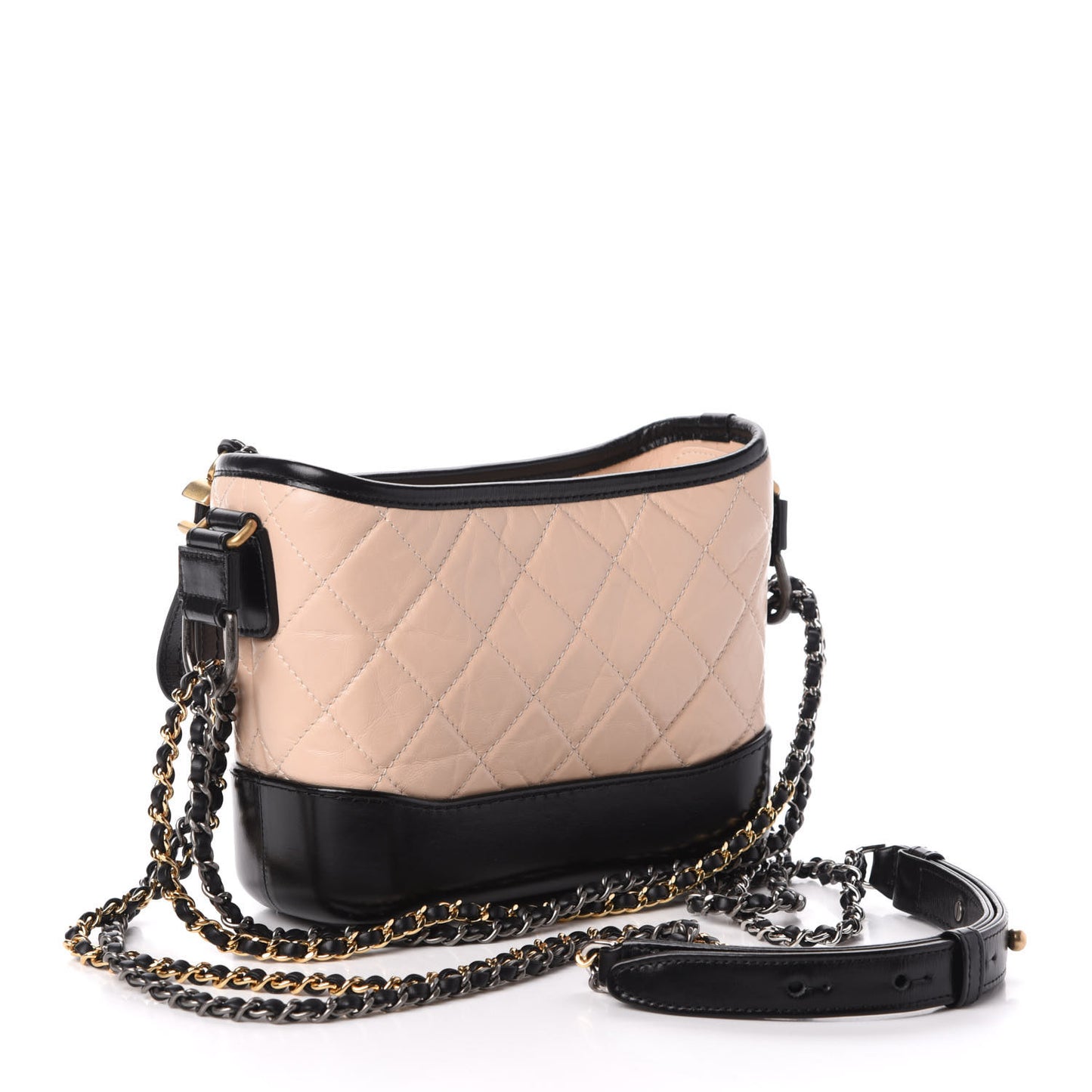 Aged Calfskin Quilted Small Gabrielle Hobo Beige Black
