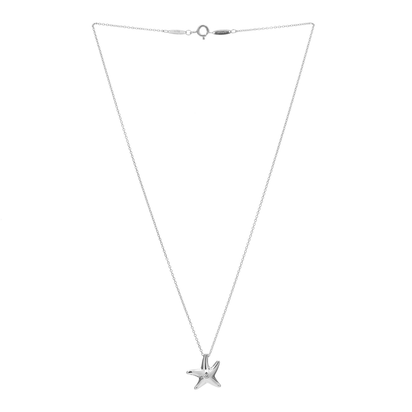 Sterling Silver Diamond 15mm Elsa Peretti Starfish Pendant Necklace