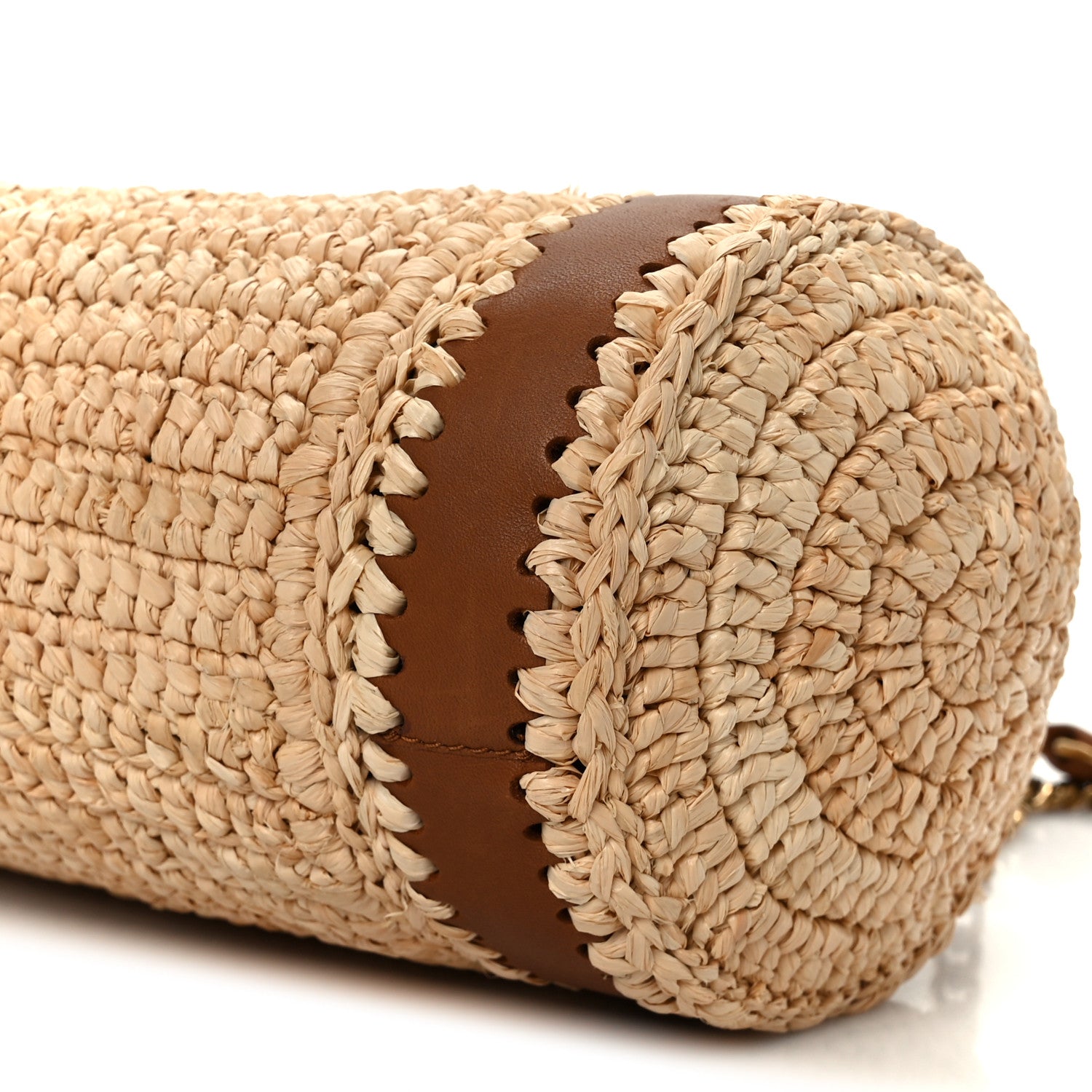 Saint Laurent Raffia Monogram Cassandre Small Cylindric Bag Natural Brick 10 of 11