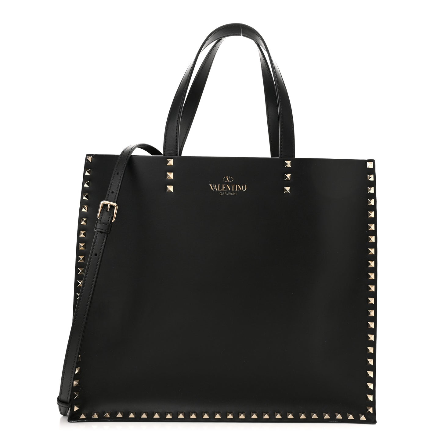 Calfskin Rockstud Vertical Tote Black
