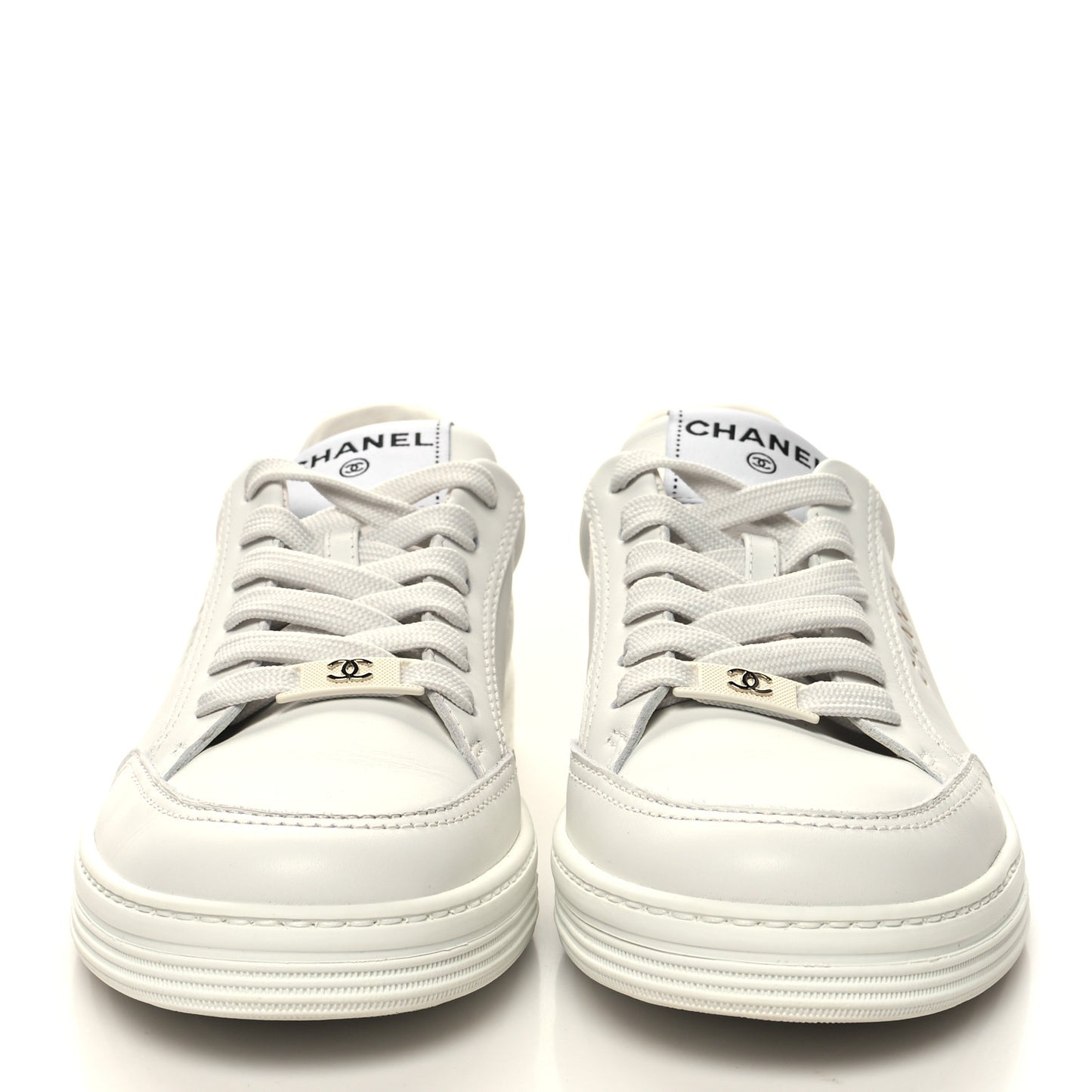Calfskin Womens CC Logo Sneakers 37.5 White