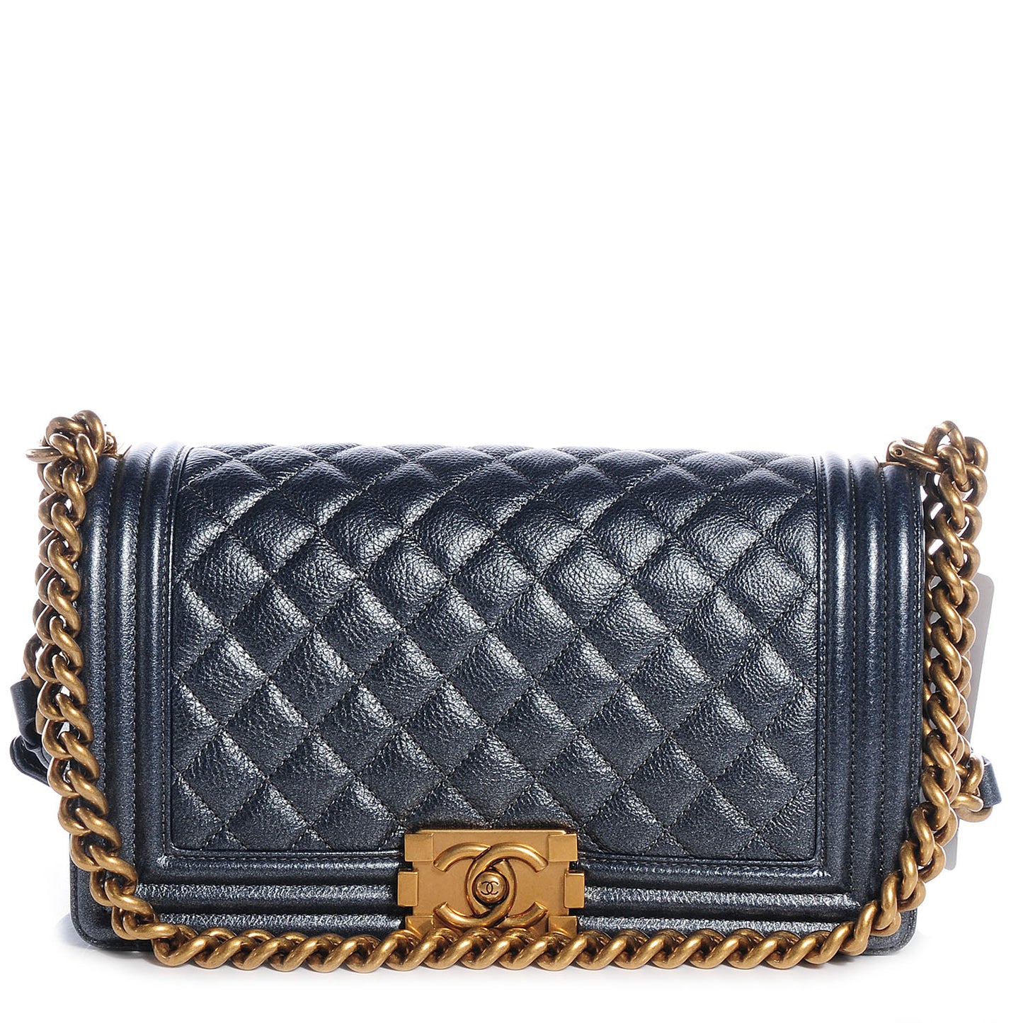 Pearl Calfskin Medium Boy Flap Dark Grey