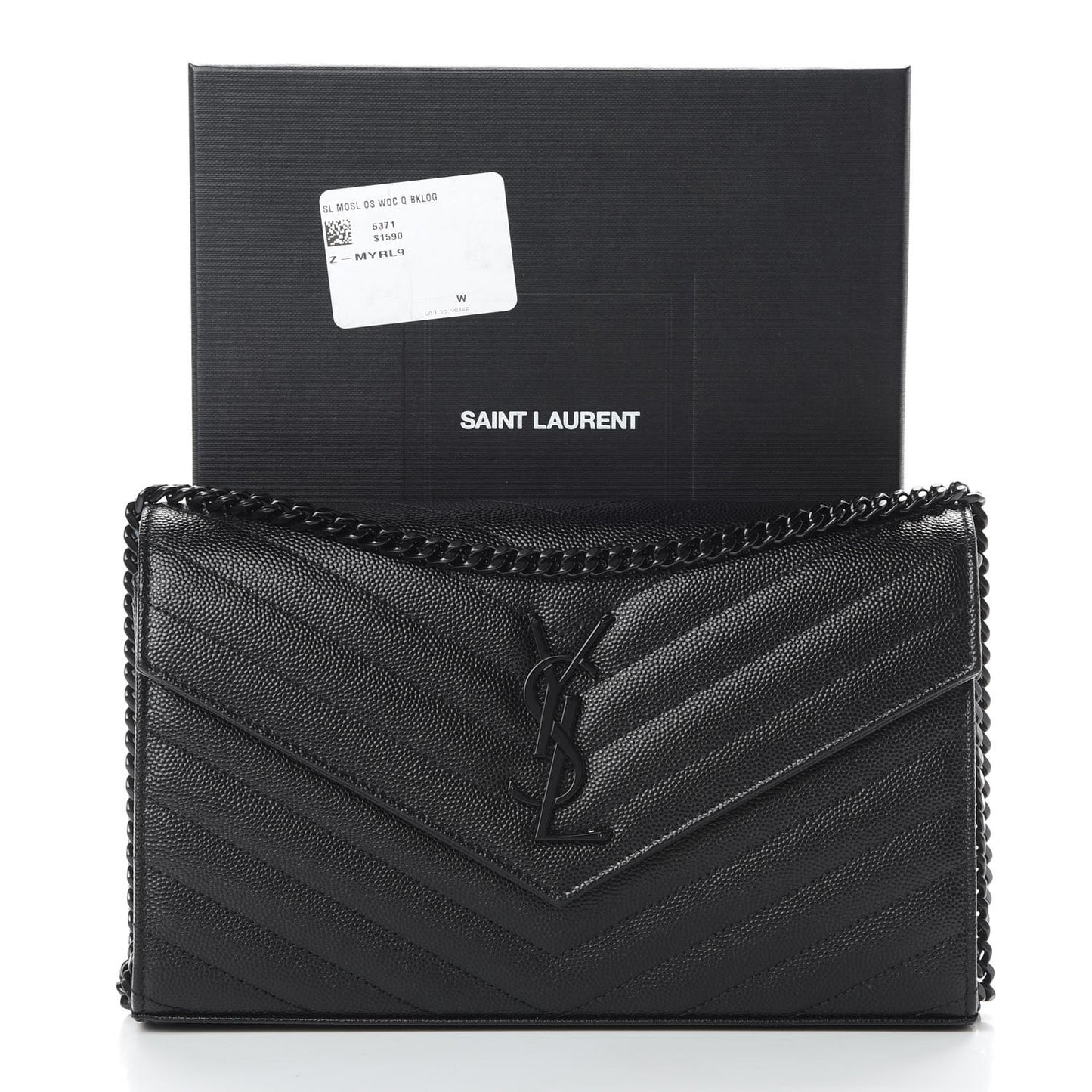 Grain De Poudre Matelasse Chevron Monogram Chain Wallet Black