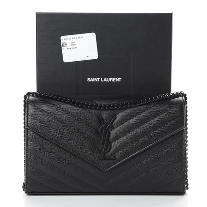 Saint Laurent Grain De Poudre Matelasse Chevron Monogram Chain Wallet Black 11 of 11
