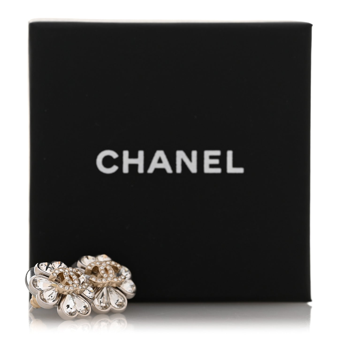 Metal Crystal CC Clover Heart Earrings Silver Gold