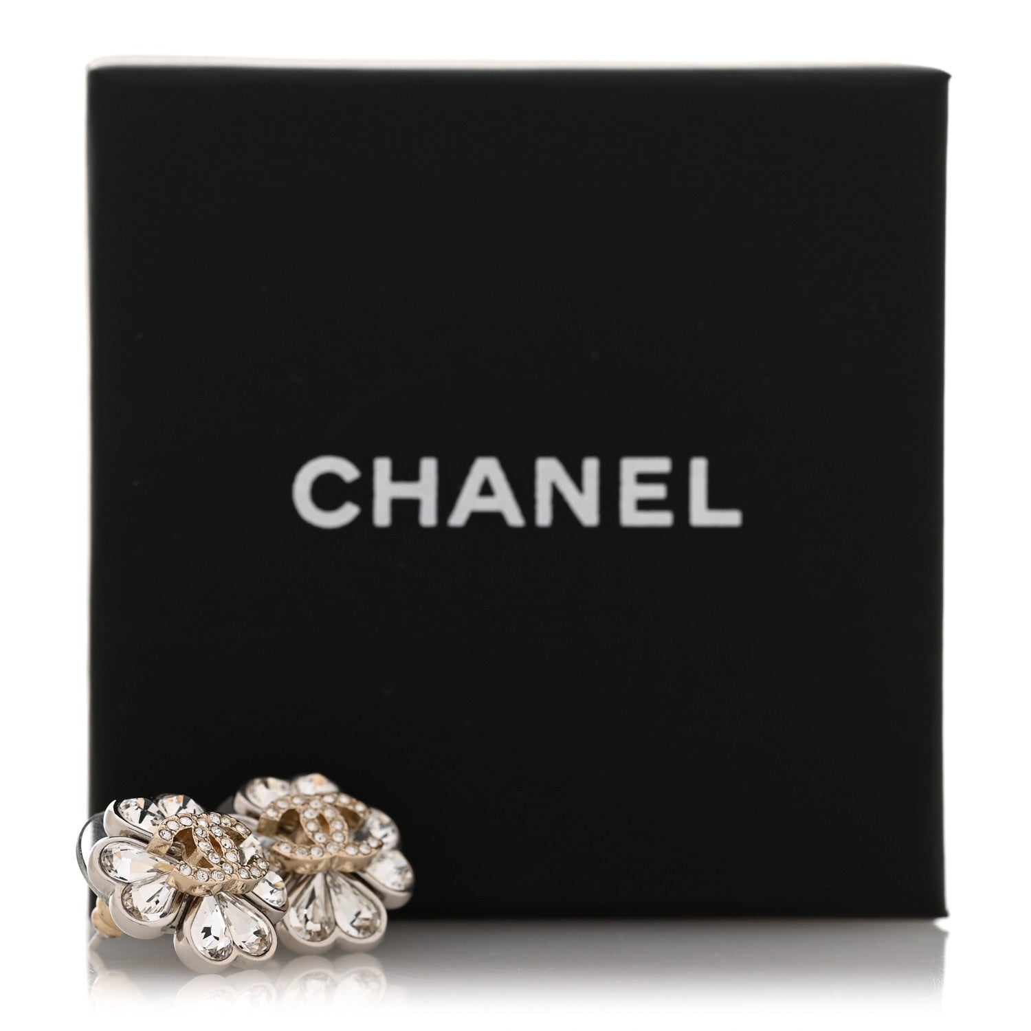 Chanel Metal Crystal CC Clover Heart Earrings Silver Gold 5 of 5