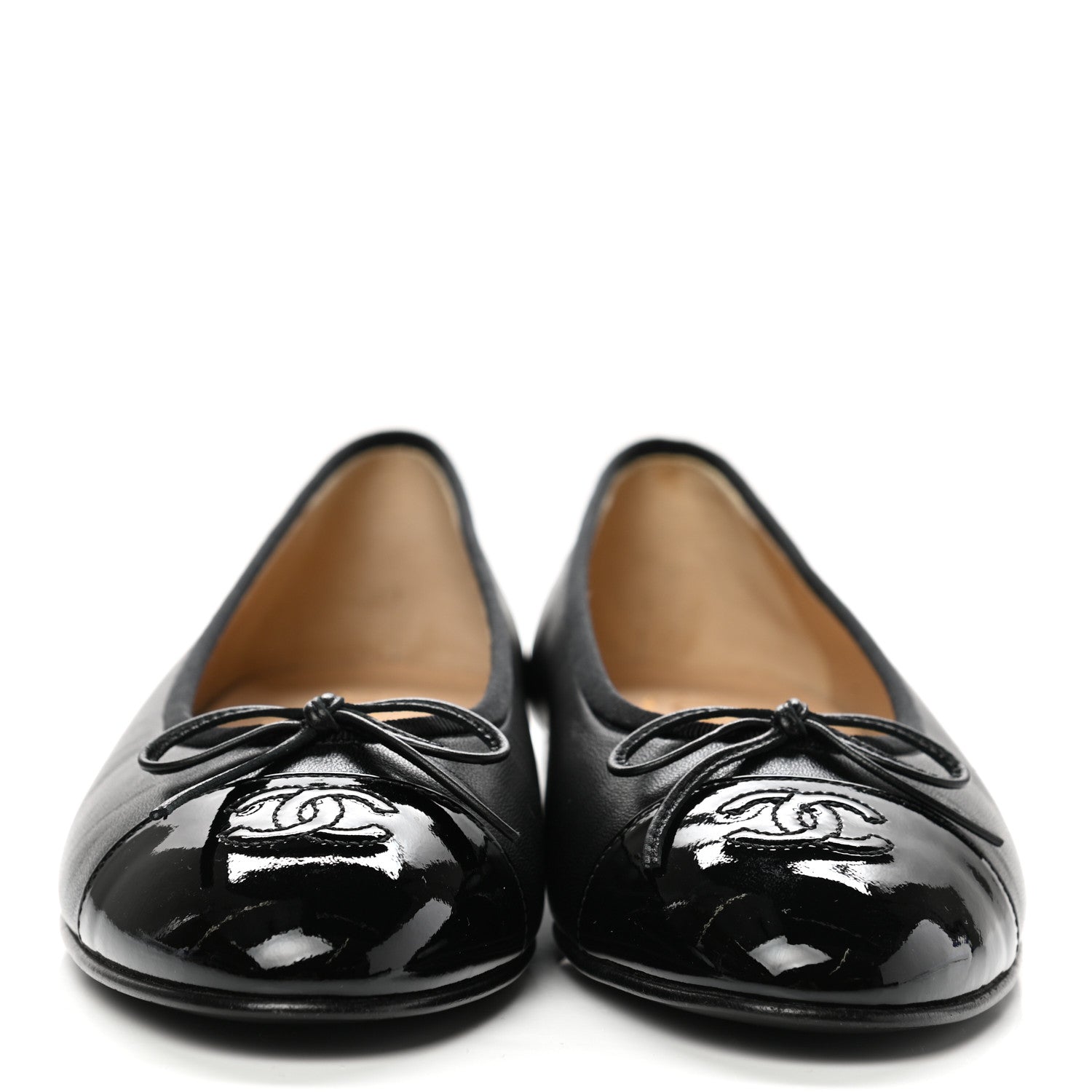 Chanel Lambskin Patent Cap Toe Ballerina Flats 39.5 Black 2 of 8