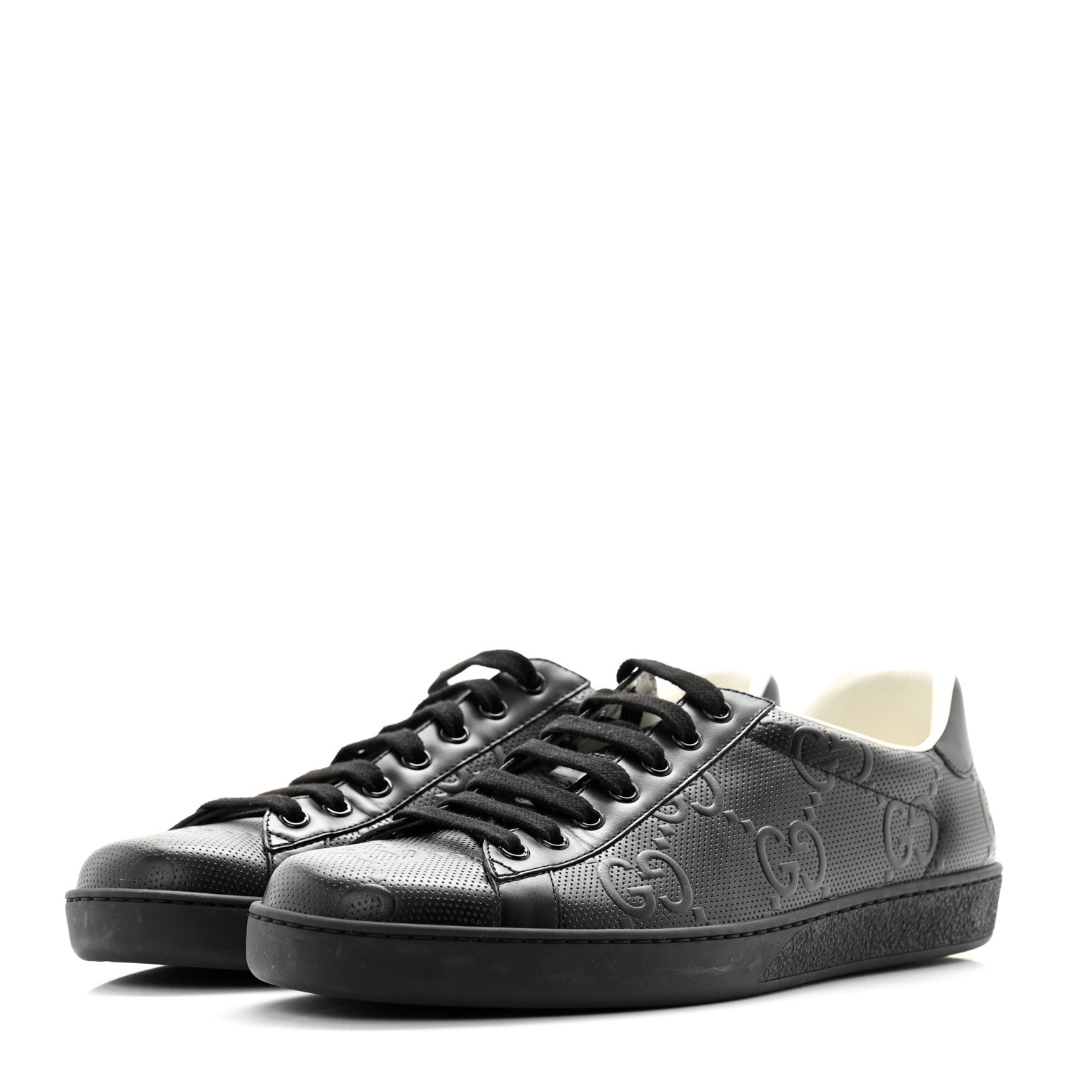 Gucci Calfskin GG Tennis Embossed Mens Ace Sneakers 8 Black 3 of 10