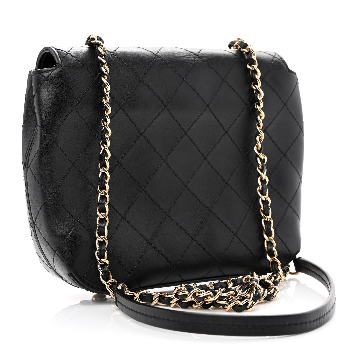 Calfskin Stitched Small Covered CC Flap Bag Black