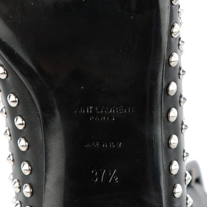 Saint Laurent Smooth Calfskin Paris Studded Ankle Ballerina Flats 37.5 Black 6 of 9