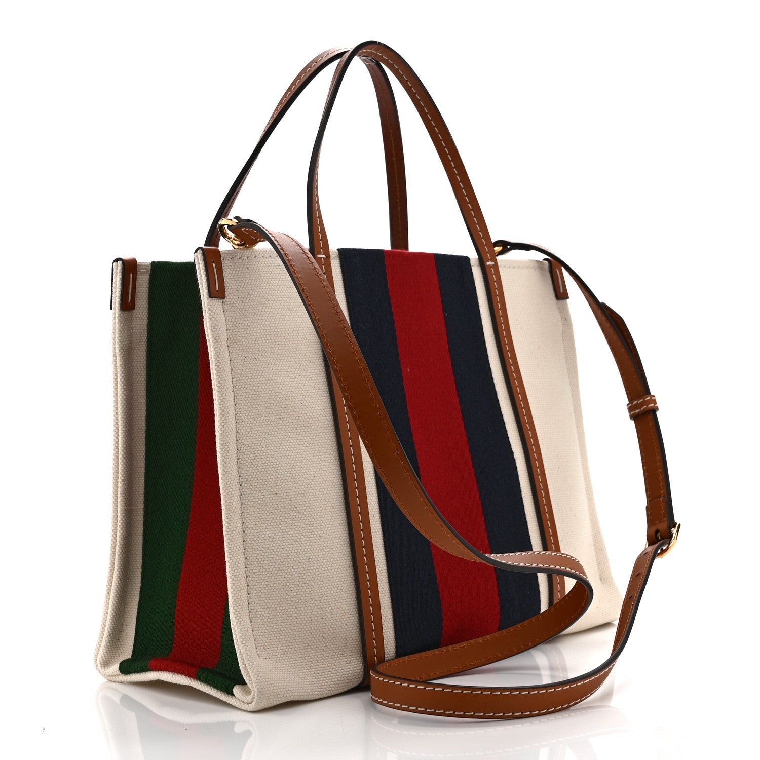 Gucci Canvas Calfskin Web Small Interlocking G Tote Bag Red Blue 3 of 11