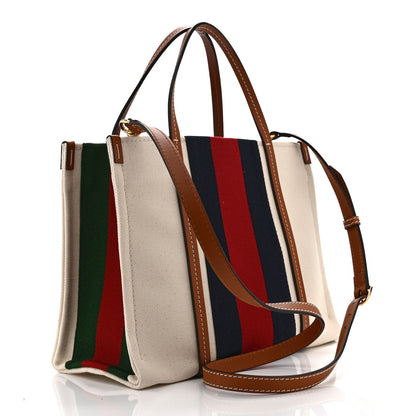 Gucci Canvas Calfskin Web Small Interlocking G Tote Bag Red Blue 3 of 11