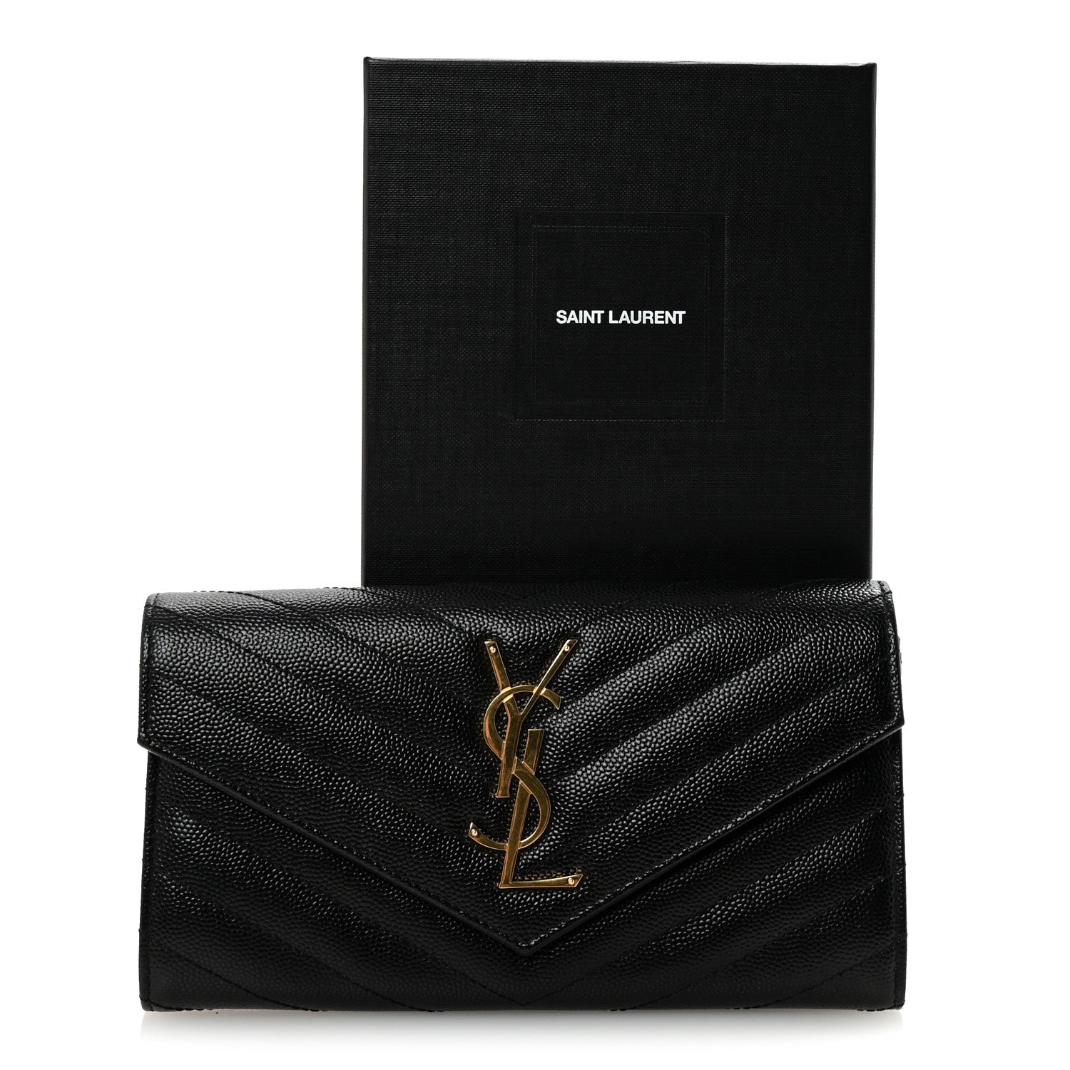 Saint Laurent Grain De Poudre Matelasse Chevron Monogram Flap Wallet Black 7 of 7