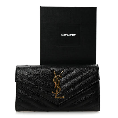 Saint Laurent Grain De Poudre Matelasse Chevron Monogram Flap Wallet Black 7 of 7