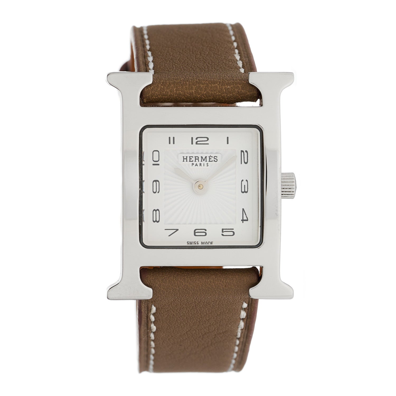 Hermes Stainless Steel Swift 21mm Heure H Hour Quartz Watch Etoupe 1 of 4