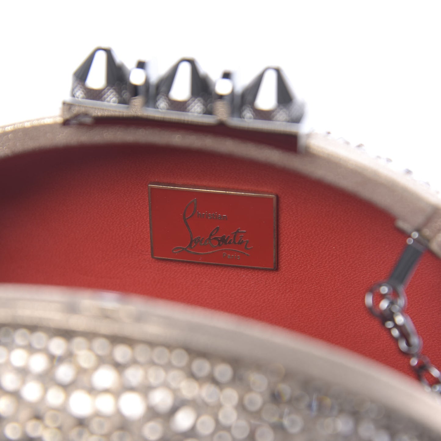 Metallic Suede Burma Strass Mina Chain Clutch Lichen