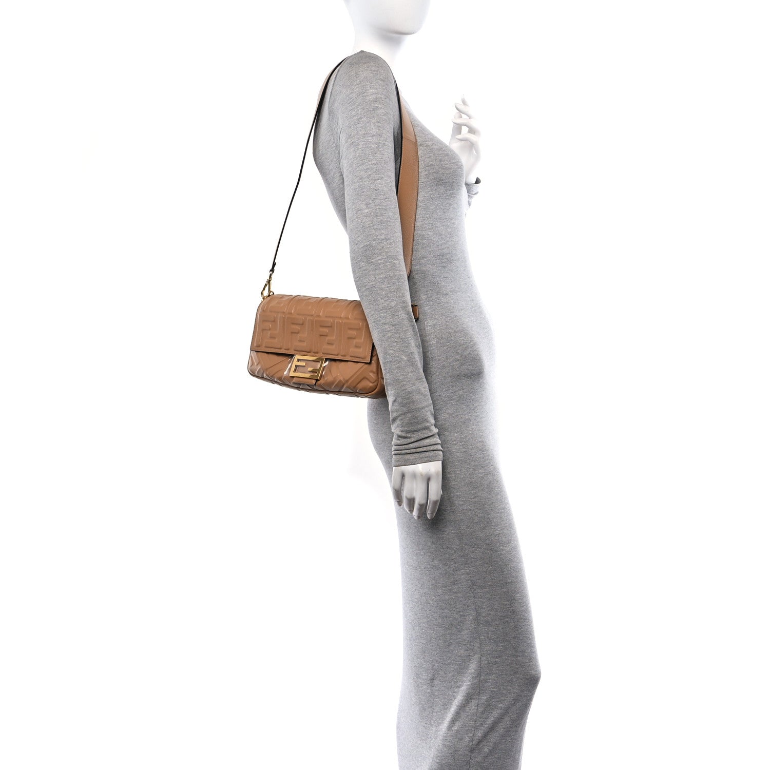 Fendi Nappa FF 1974 Embossed Baguette Miele Scuro 3 of 9