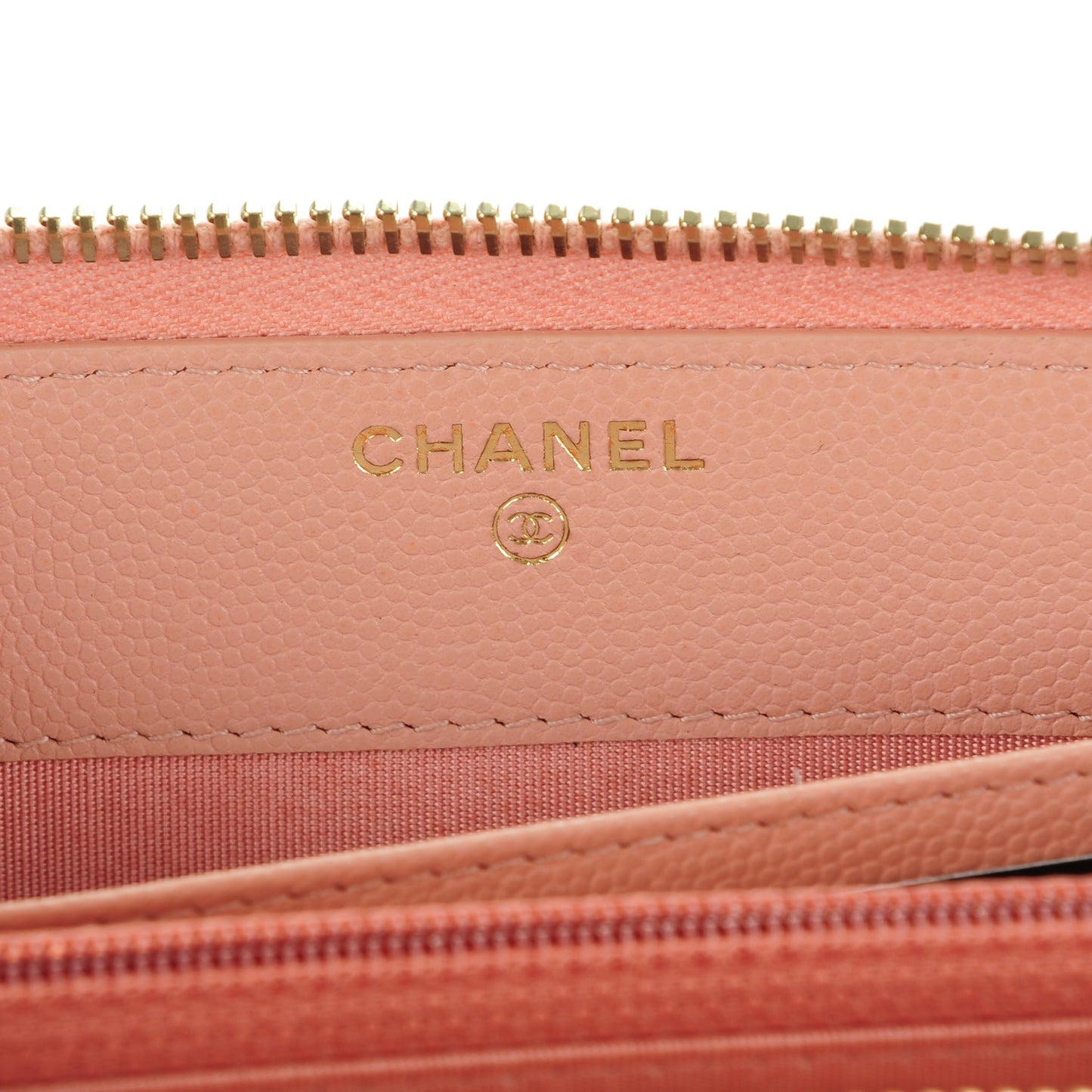 Caviar Camellia Embossed Zip Around Large Gusset Wallet Nude