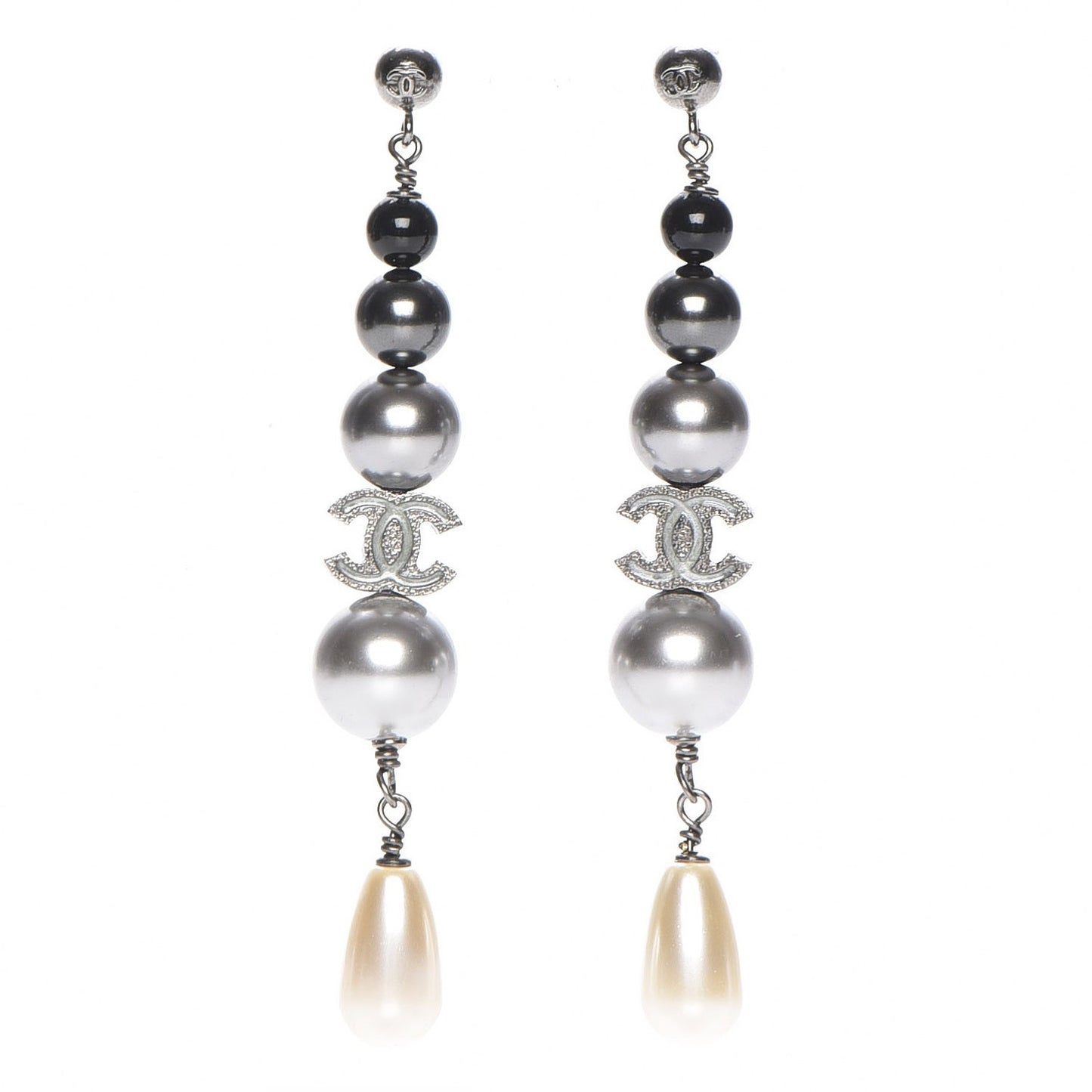 Pearl Bead CC Drop Earrings Grey Black