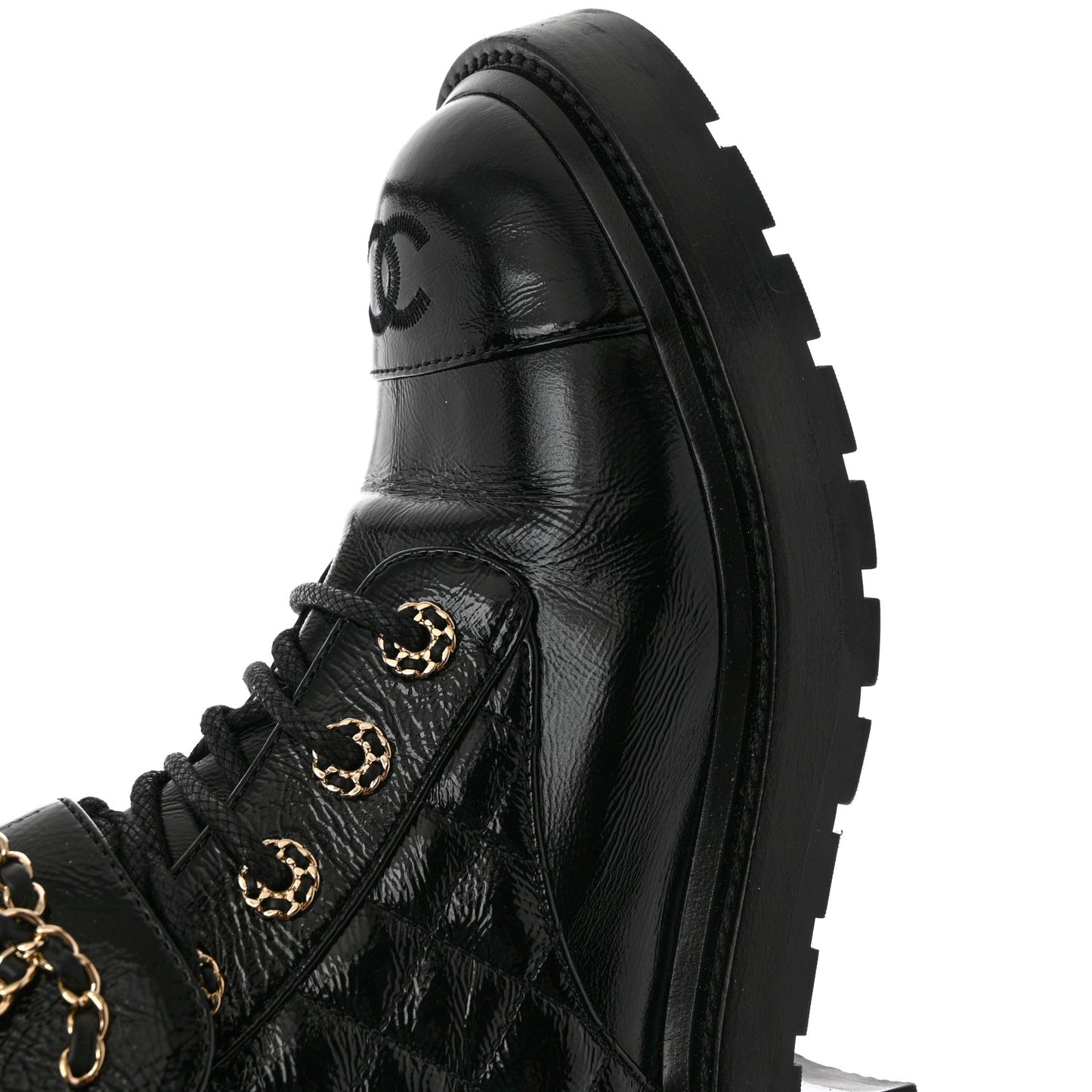 Shiny Goatskin Calfskin Quilted Lace Up Combat Boots 38 Black