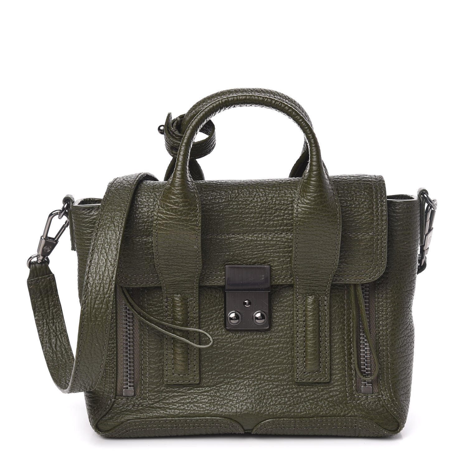 3.1 Phillip Lim 3.1 Textured Calfskin Mini Pashli Satchel Military 1 of 9