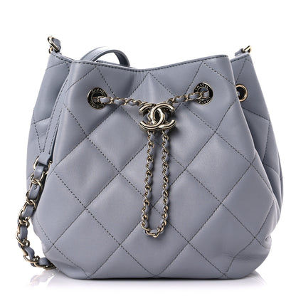 Chanel Lambskin Quilted CC Dweller Drawstring Bucket Bag Light Grey 1 of 9