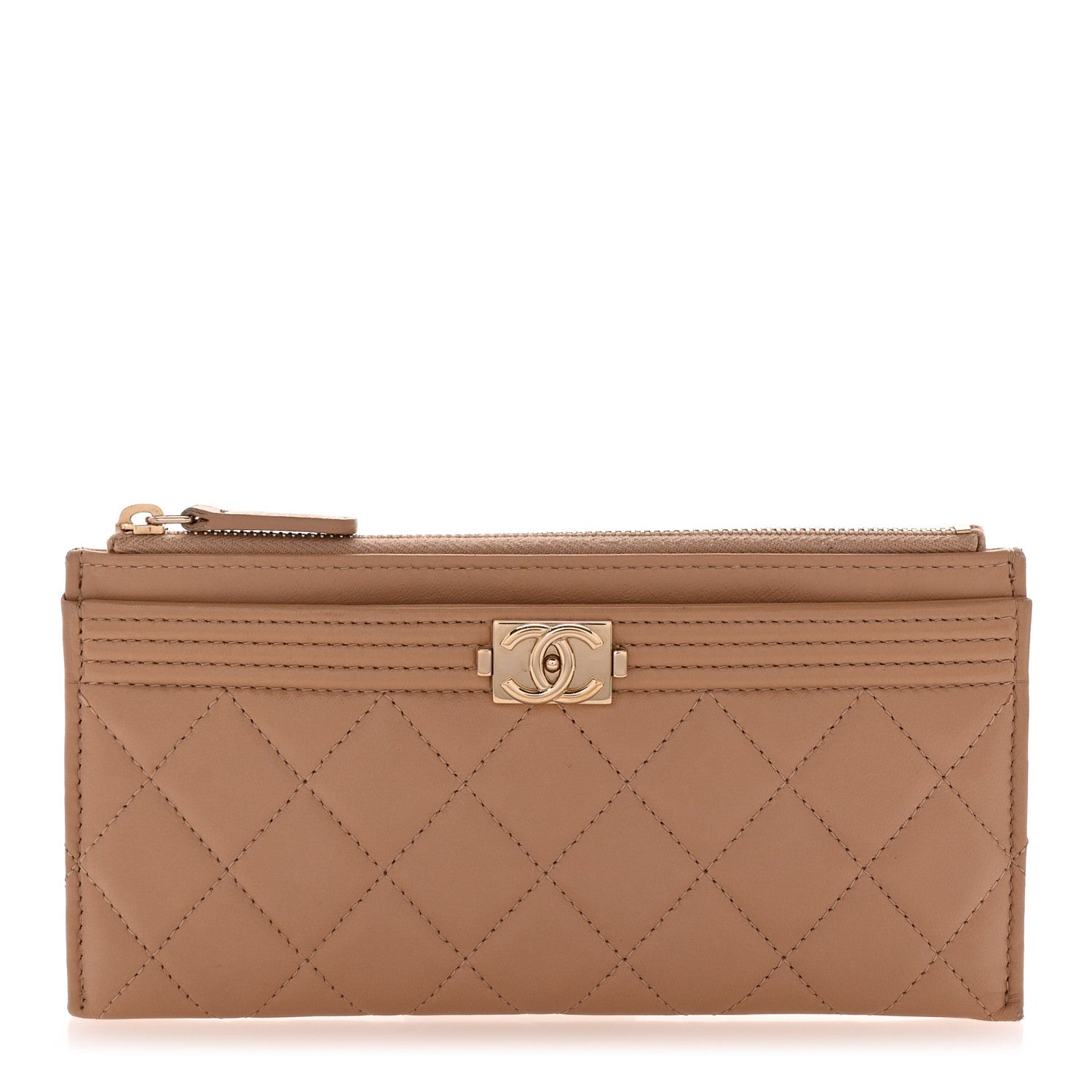 Chanel Lambskin Quilted Classic Zip Boy Pouch Beige 1 of 6