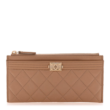 Chanel Lambskin Quilted Classic Zip Boy Pouch Beige 1 of 6
