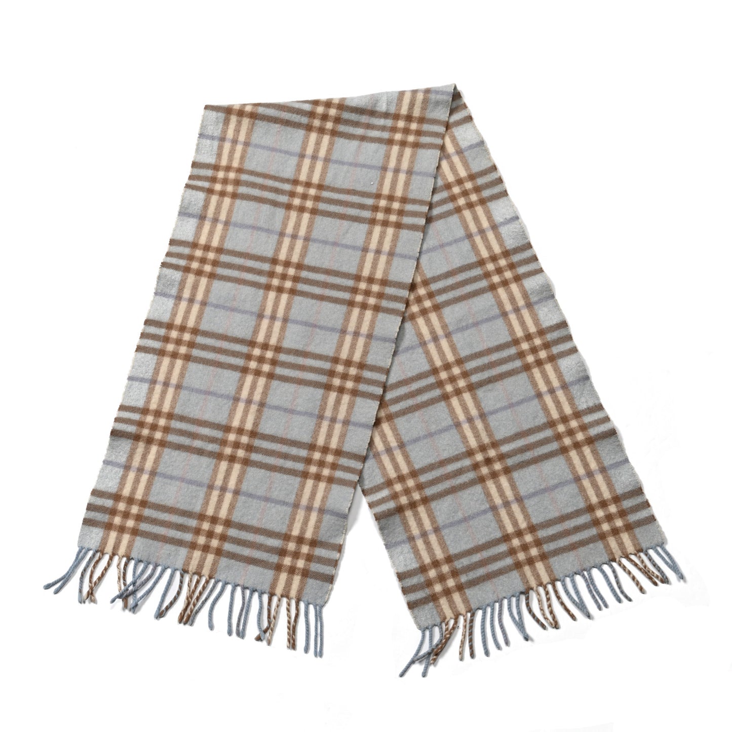 Cashmere House Check Striped Fringe Scarf Light Blue