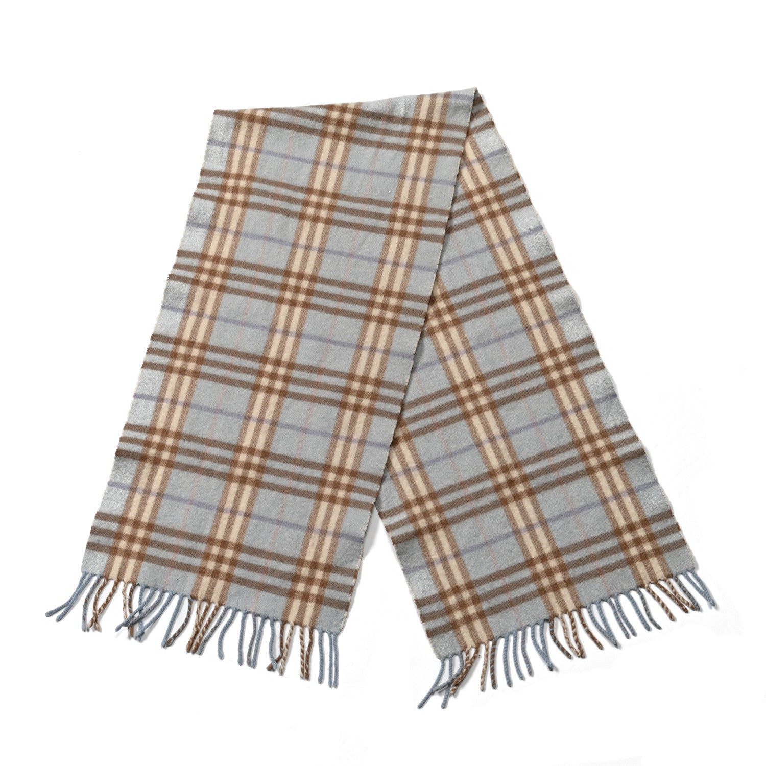 Burberry Cashmere House Check Striped Fringe Scarf Light Blue 2 of 4