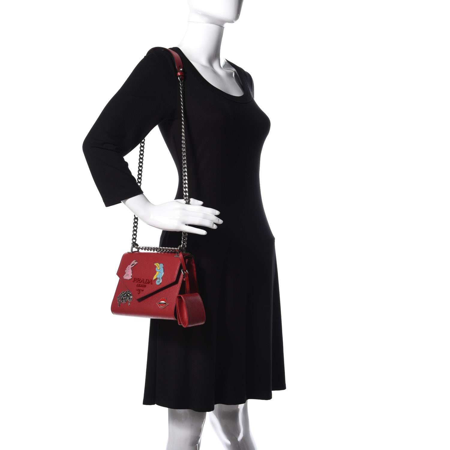 Prada Saffiano Cuir Calfskin Monochrome Patches Envelope Flap Chain Shoulder Bag Fuoco 2 of 14