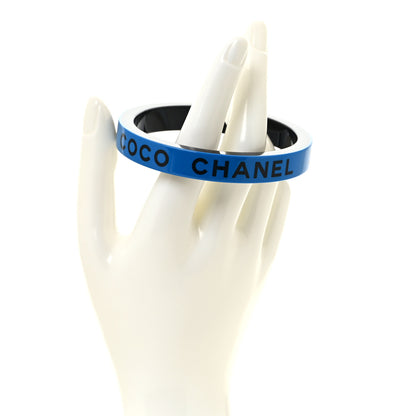 Chanel Resin Logo Bangle Bracelet Blue Black 2 of 4