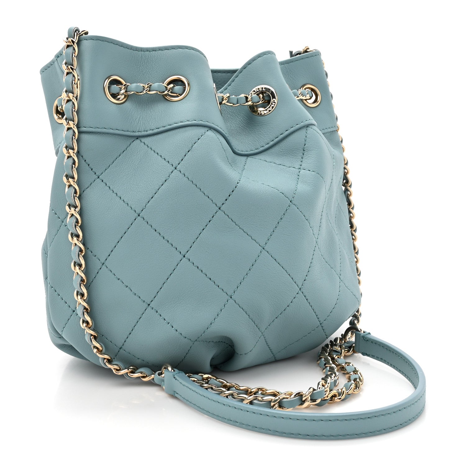 Chanel Calfskin Mini Drawstring CC Bag Blue 3 of 10
