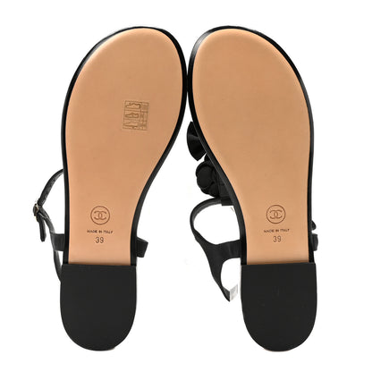 Chanel Grosgrain Lambskin Camellia Bow Thong Sandals 39 Black 6 of 9