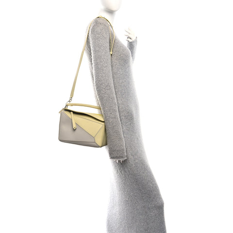 X ALBERS Nappa Calfskin Small Puzzle Bag Pale Grey Light Citrine