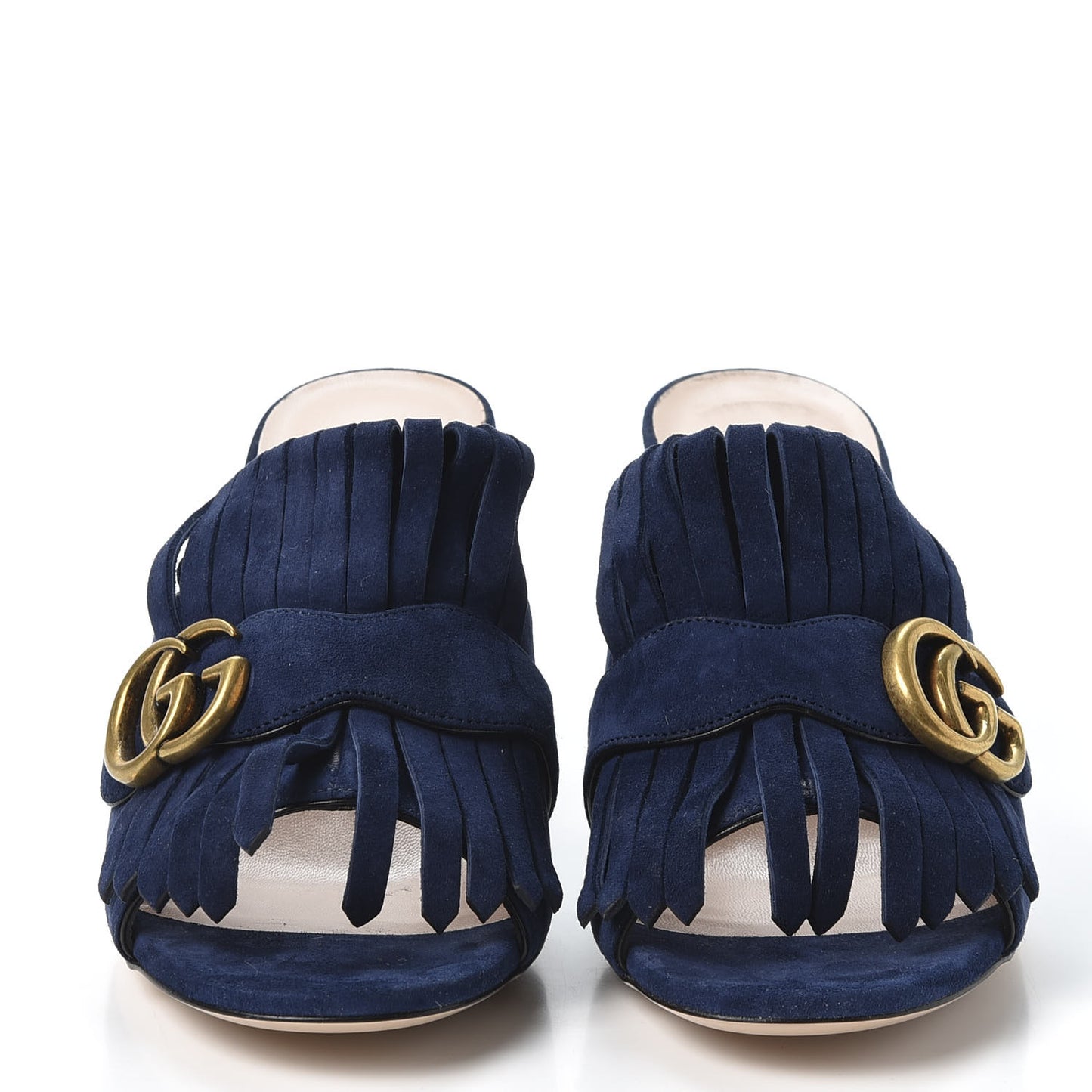 Kid Scamosciato GG Marmont Fringe 75mm Slide Sandals 38.5 Blue Ink