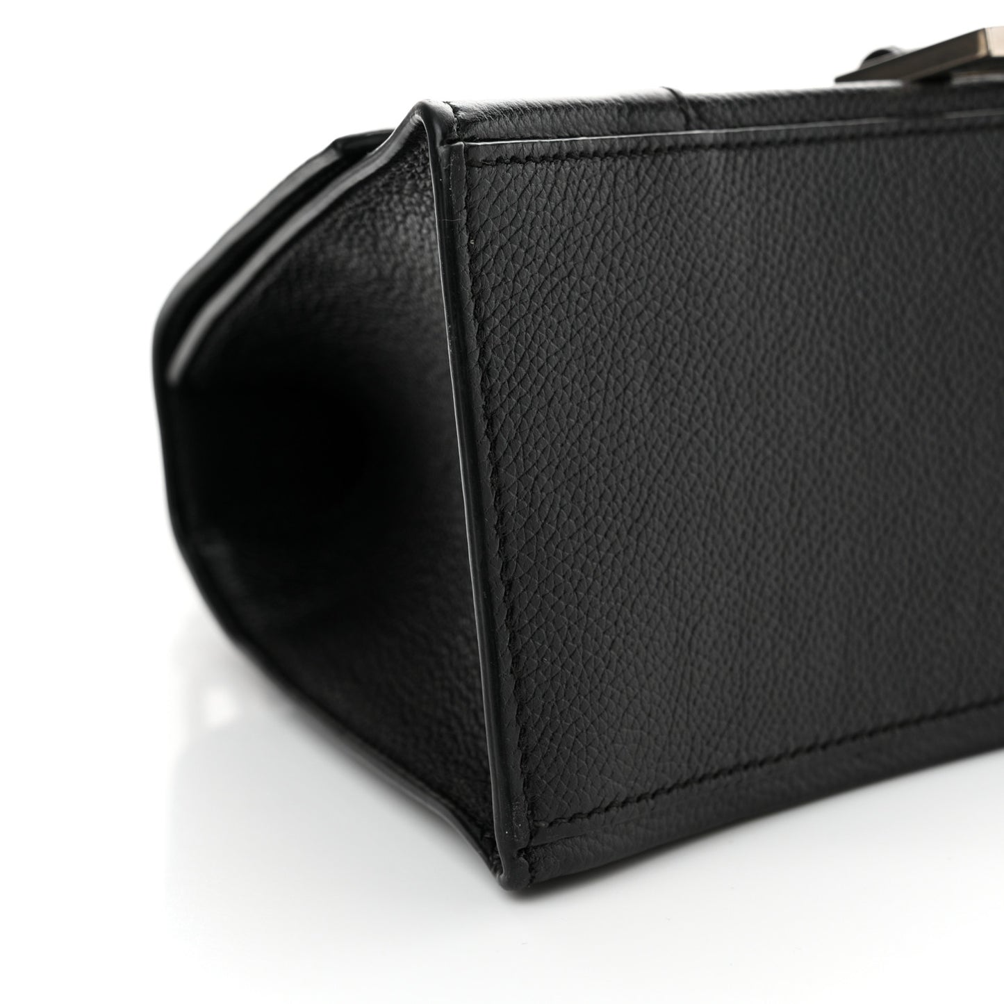 Grained Calfskin Small Hourglass Top Handle Bag Black