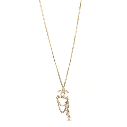 Chanel Pearl Crystal CC Chain Necklace Gold Pink 1 of 5
